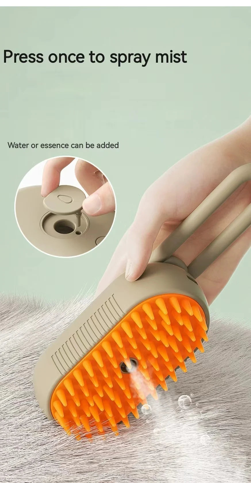 Peine para mascotas con pulverizador de vapor